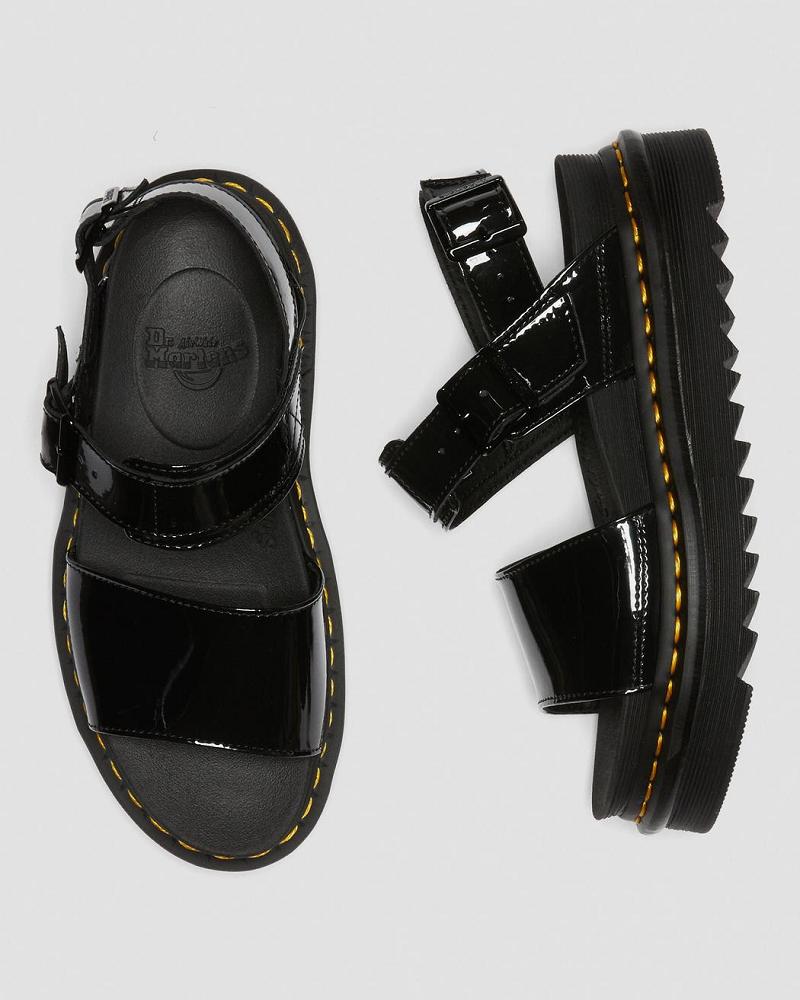 Black Women's Dr Martens Voss Patent Leather Gladiator Sandals | CA 307KOR